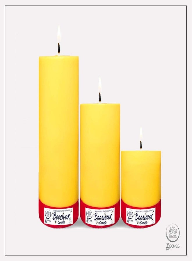 7LEAVES INC. 7LEAVES INC Beeswax Pillar Candle Set of 3 - Image 1