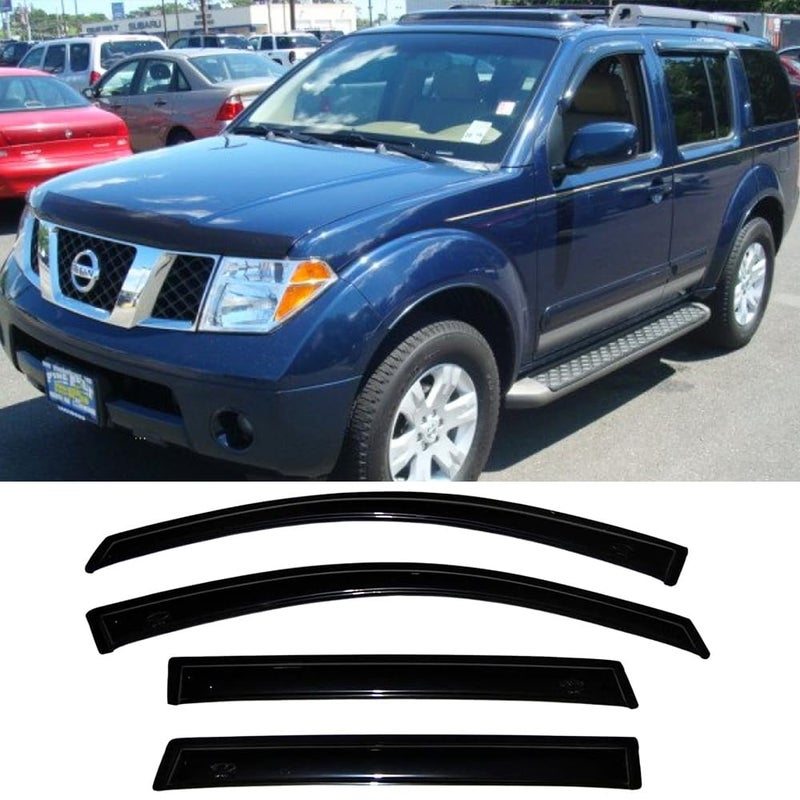 Kucaruce Side Window Visor Wind Vent Deflector fit for 20052012 Nissan Pathfinder OutChannel Tape On Dark Smoke Shade Sun Rain Guards Set 94512