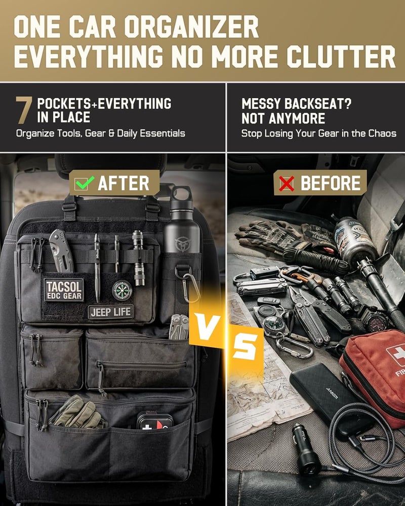 Pitozer All in One Car Seat Back Organizer, Heavy Duty Molle Panel Seat Back protector with Multiple Pockets Storage for Tools, Camping, Travel, Fit Most Car SUV Trucks Jeeps pickups - Image 4