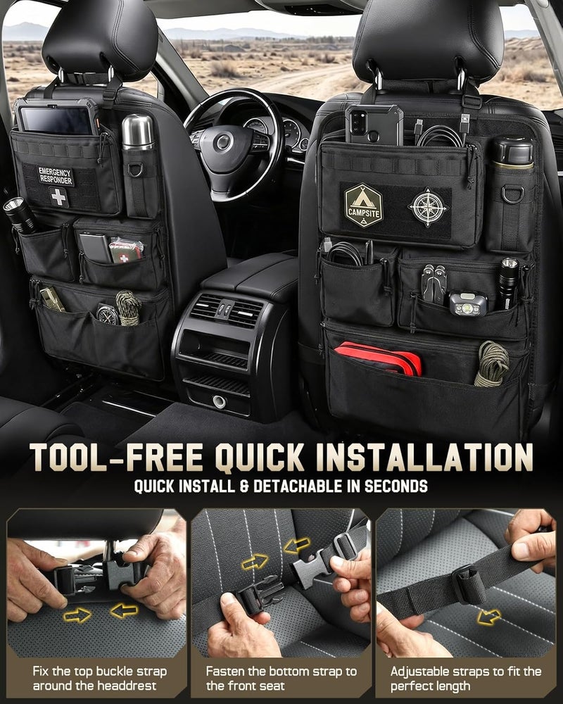 Pitozer All in One Car Seat Back Organizer, Heavy Duty Molle Panel Seat Back protector with Multiple Pockets Storage for Tools, Camping, Travel, Fit Most Car SUV Trucks Jeeps pickups - Image 5