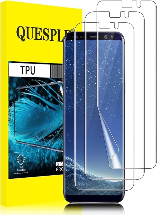 QUESPLE [3-Piece] Screen Protector for Samsung Galaxy S8, High Quality 3D Curved Full Coverage TPU Screen Protector Film Bubble-Free Compatible with Fingerprint Reader