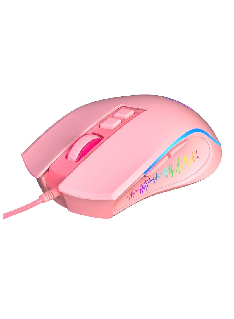 HXSJ Wired Gaming Mouse With Lights Pink  - Image 1