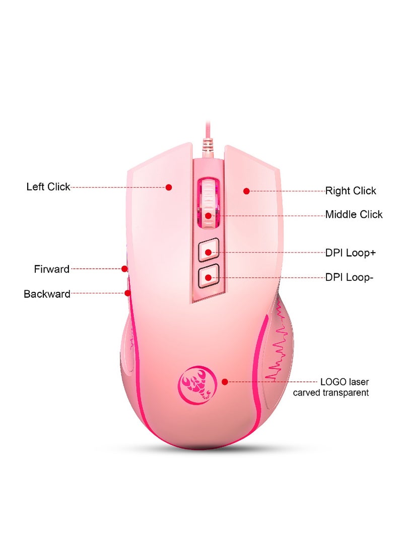 Wired Gaming Mouse With Lights Pink
