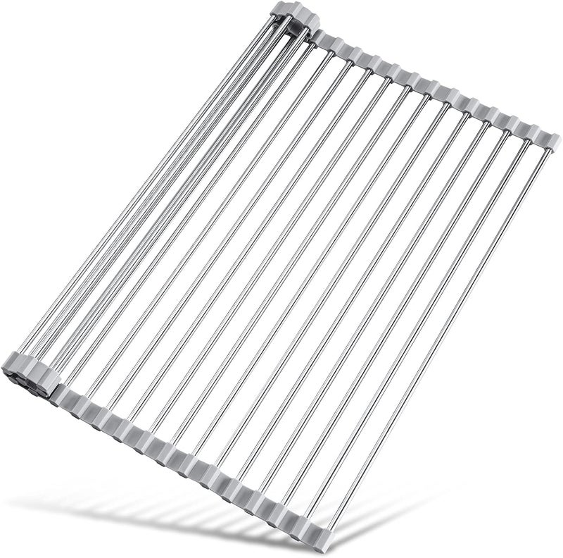 Tomorotec 17.7" x 15.5" Large Dish Drying Rack - Tomorotec Roll Up Stainless Steel Over Sink Kitchen Drainer Rack - Image 1
