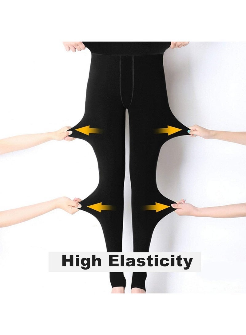 Womens Fleece Lined Leggings Thick Winter Warm Solid Brushed Thermal Stretchy Black - Image 5