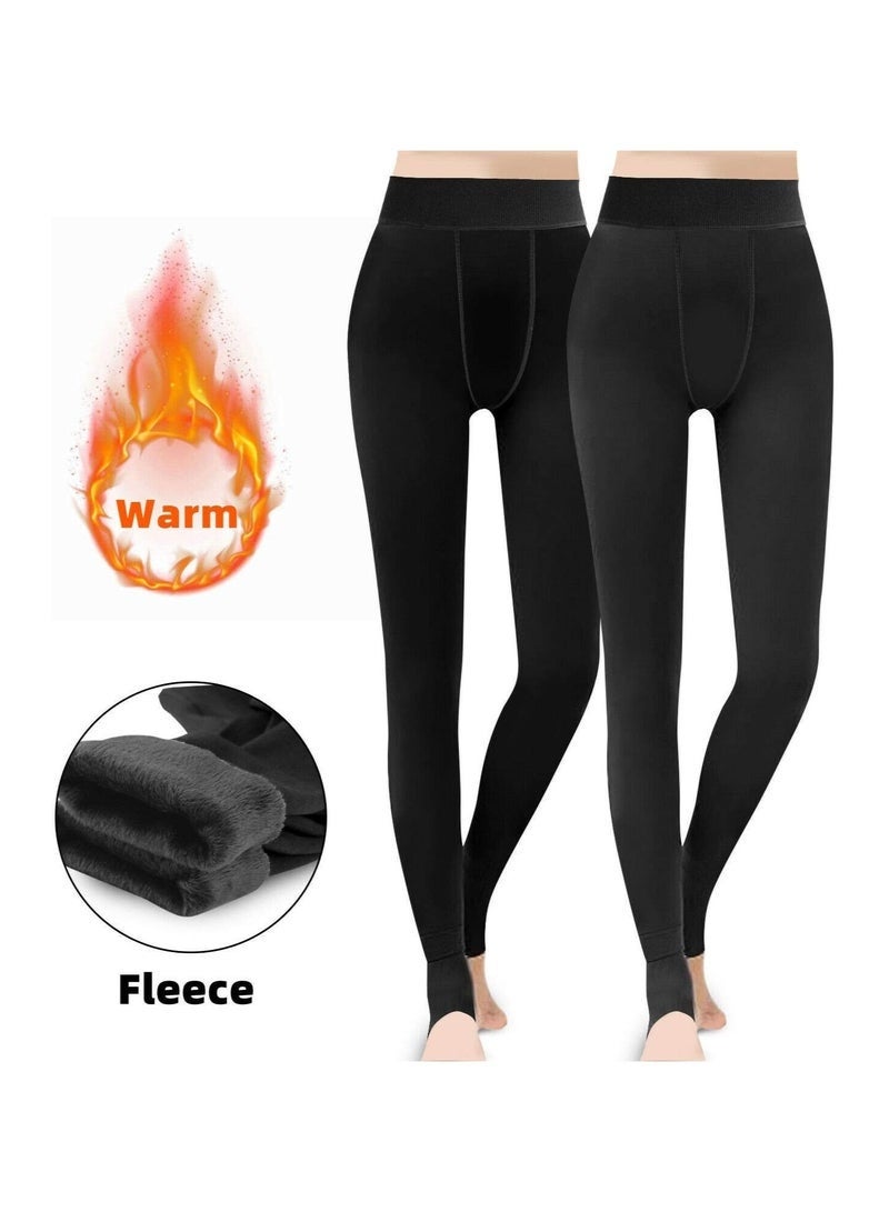 Womens Fleece Lined Leggings Thick Winter Warm Solid Brushed Thermal Stretchy Black - Image 3