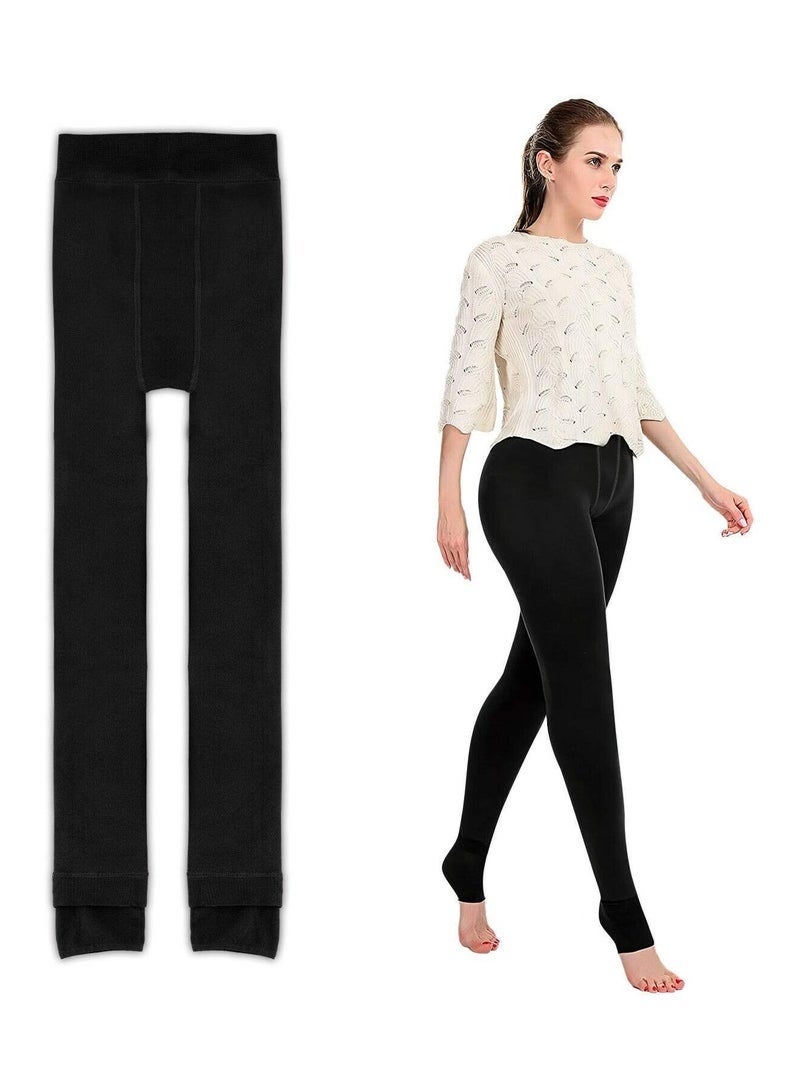 Womens Fleece Lined Leggings Thick Winter Warm Solid Brushed Thermal Stretchy Black - Image 4