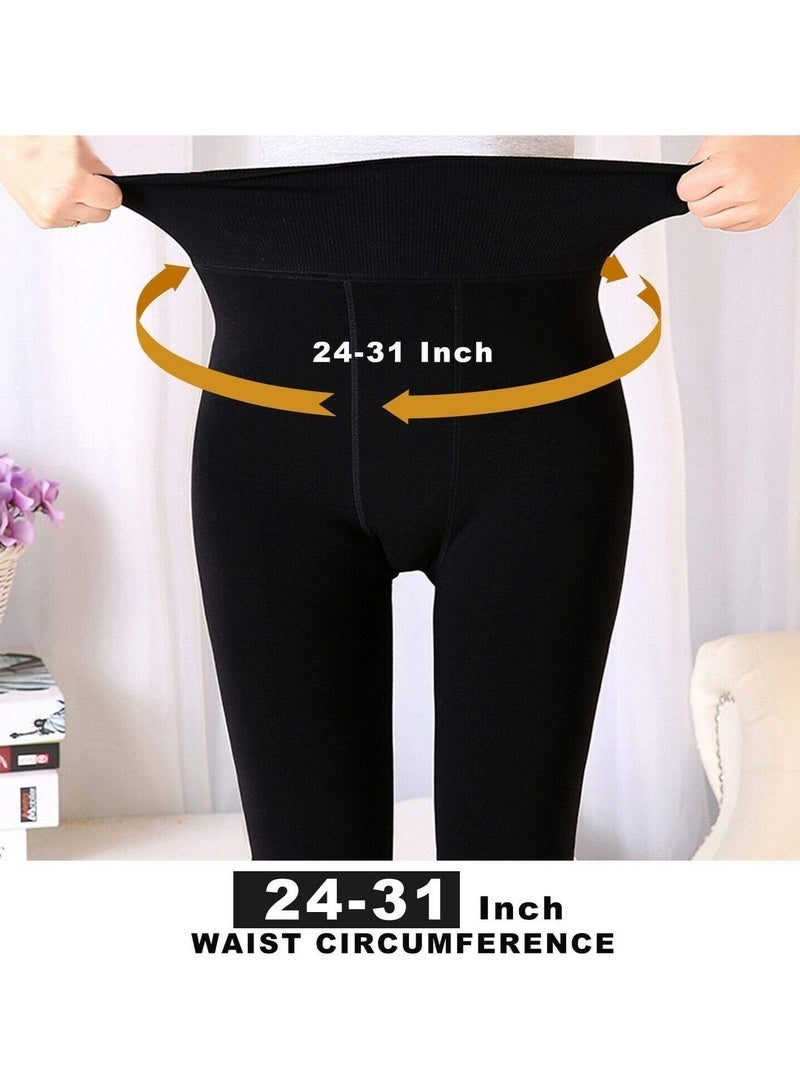 Womens Fleece Lined Leggings Thick Winter Warm Solid Brushed Thermal Stretchy Black - Image 2