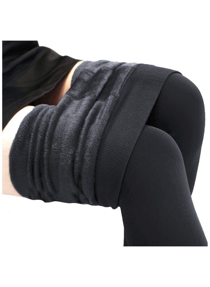 Womens Fleece Lined Leggings Thick Winter Warm Solid Brushed Thermal Stretchy Black - Image 1