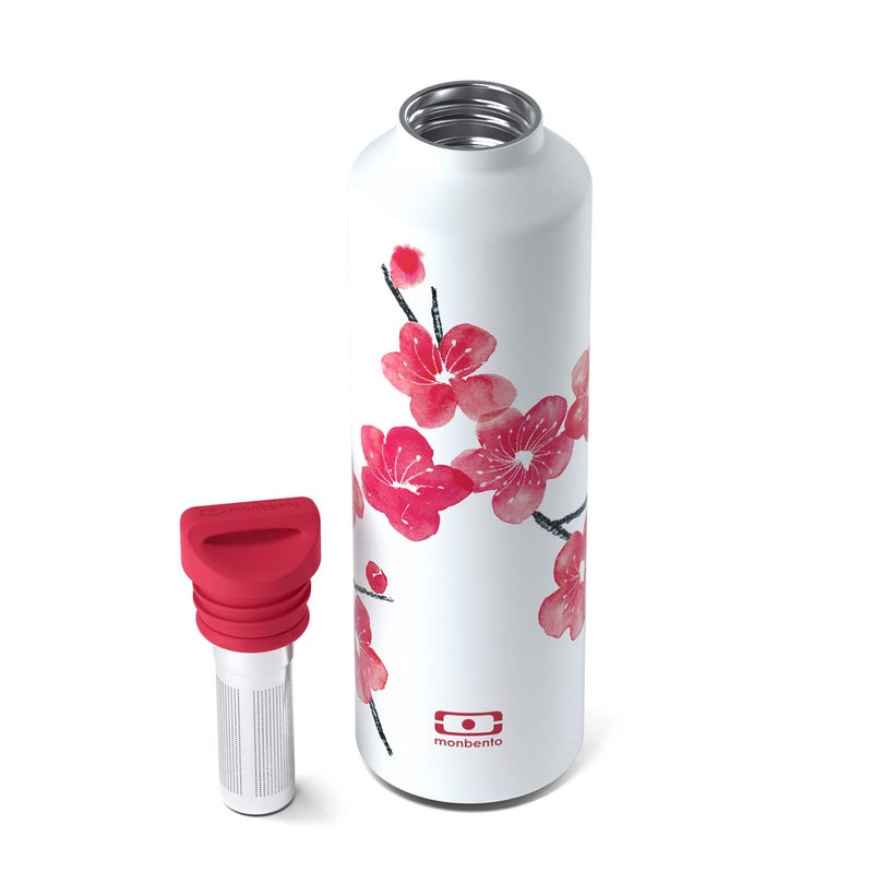 MONBENTO - Insulated Water Bottle MB Steel Blossom 17 Oz - Stainless Steel - Leakproof - Infuser - Hot/Cold for Up to 12 Hours - Tea, Coffee - BPA Free - Food Grade Safe - Japanese Flowers - White Red - Image 3
