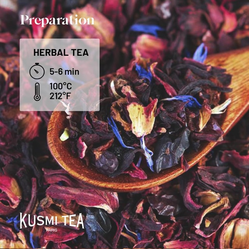KUSMI TEA شاي كوسمي أكوا إكزوتيكا العضوي - مزيج الكركديه والتفاح مع نكهات الفواكه الغريبة - علبة معدنية 100 جرام للشاي الساخن أو المثلج - Image 3