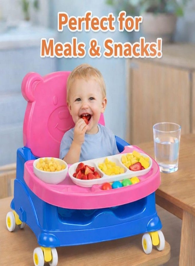 Braintastic مقعد داعم للأطفال من برينتاستيك، يُستخدم أيضًا كأرجوحة معلقة | كرسي طعام متعدد الاستخدامات للأطفال الصغار 2 في 1 مع صينية وحبل وعجلات | مقعد بلاستيكي آمن للأطفال (من 6 أشهر إلى 3 سنوات) (وردي بعجلات زرقاء) - Image 2