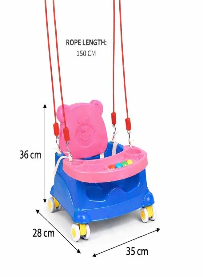 Braintastic مقعد داعم للأطفال من برينتاستيك، يُستخدم أيضًا كأرجوحة معلقة | كرسي طعام متعدد الاستخدامات للأطفال الصغار 2 في 1 مع صينية وحبل وعجلات | مقعد بلاستيكي آمن للأطفال (من 6 أشهر إلى 3 سنوات) (وردي بعجلات زرقاء) - Image 4
