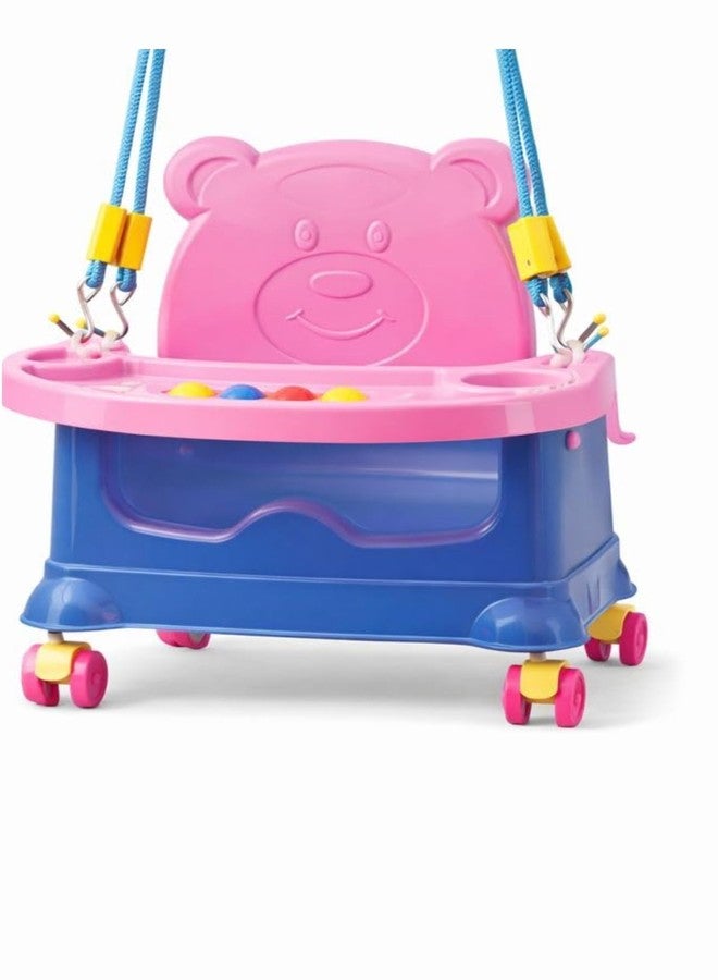 Braintastic مقعد داعم للأطفال من برينتاستيك، يُستخدم أيضًا كأرجوحة معلقة | كرسي طعام متعدد الاستخدامات للأطفال الصغار 2 في 1 مع صينية وحبل وعجلات | مقعد بلاستيكي آمن للأطفال (من 6 أشهر إلى 3 سنوات) (وردي بعجلات زرقاء) - Image 1