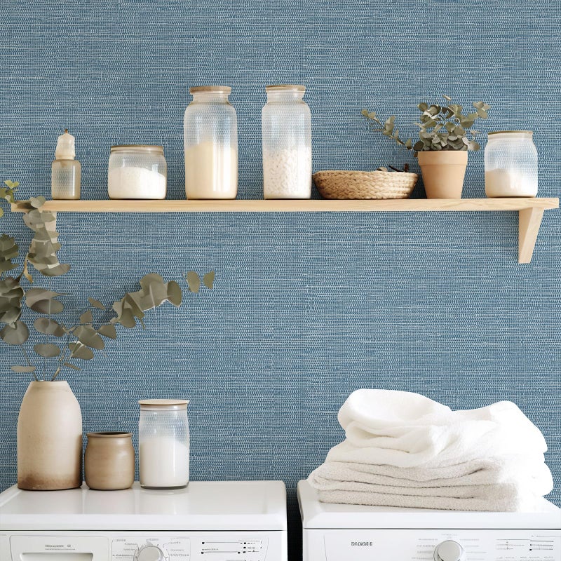 JiffDiff Grasscloth Wallpaper Peel and Stick Blue Grassweave Stick on Wallpaper Textured Self Adhesive Wall Paper Contact Paper 17.3"x472" - Image 5