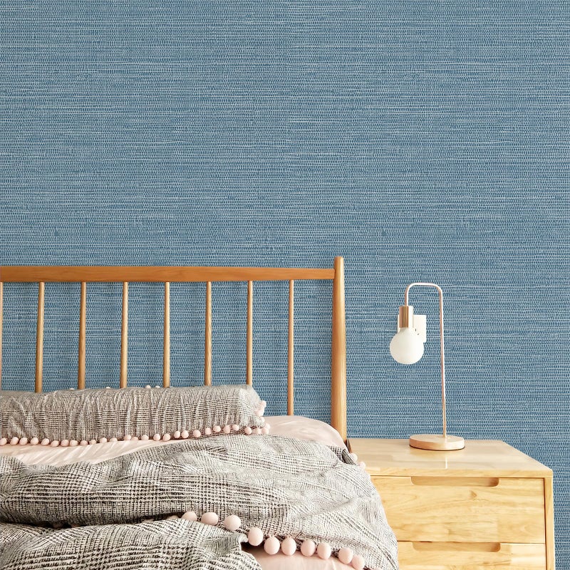 JiffDiff Grasscloth Wallpaper Peel and Stick Blue Grassweave Stick on Wallpaper Textured Self Adhesive Wall Paper Contact Paper 17.3"x472" - Image 3