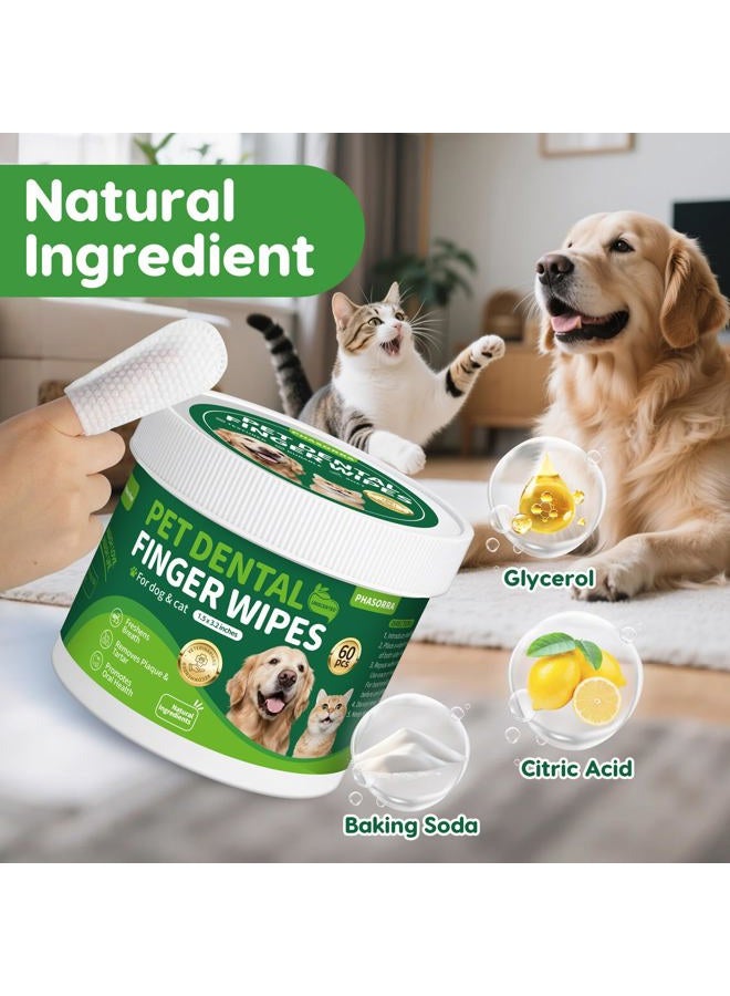 PHASORRA Dog Dental Care Wipes - Cat & Dog Tooth Brushing kit, Teeth Cleaning Wipes for Dogs & Cats, Dog Toothbrush Finger Dental Wipes Gum Care & Remove Stain - 60 Count - Image 5