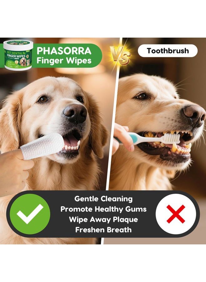 PHASORRA Dog Dental Care Wipes - Cat & Dog Tooth Brushing kit, Teeth Cleaning Wipes for Dogs & Cats, Dog Toothbrush Finger Dental Wipes Gum Care & Remove Stain - 60 Count - Image 2