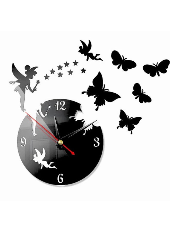 ساعة حائط مرآة أكريليك ثلاثية الأبعاد على شكل جنية وفراشة - ساعة زخرفية صامتة DIY - Image 2