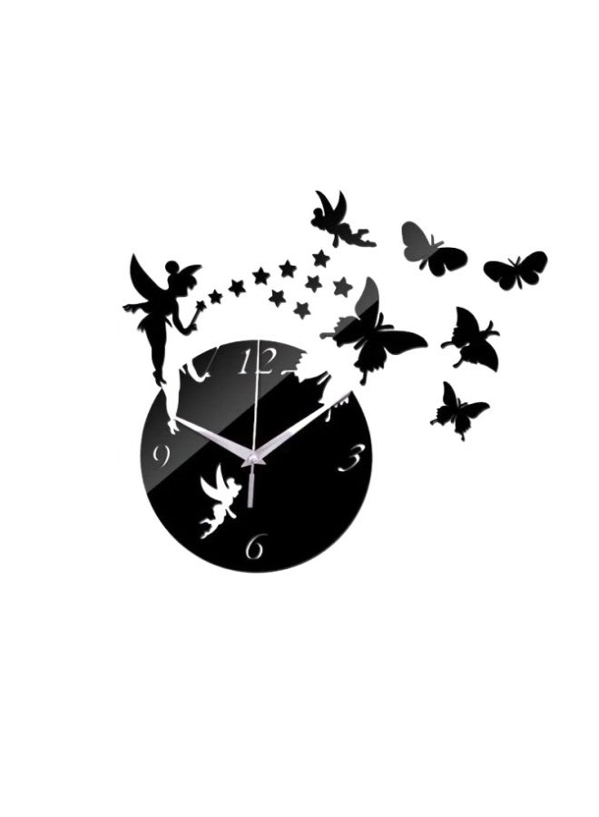 ساعة حائط مرآة أكريليك ثلاثية الأبعاد على شكل جنية وفراشة - ساعة زخرفية صامتة DIY - Image 3