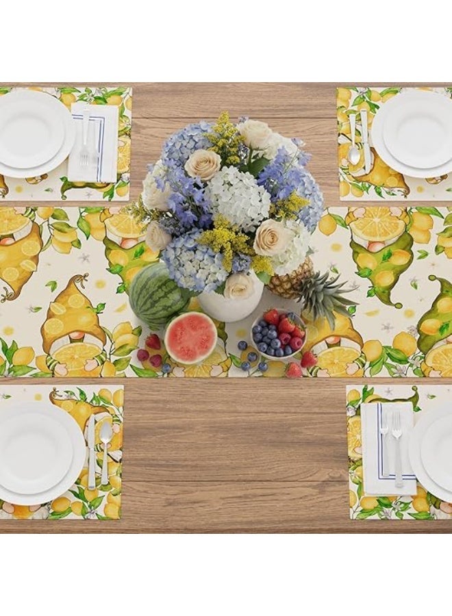 Lemon Gnome Table Runner, Summer Watercolor Lemon Kitchen Dining Table Runner with Floral Print - Image 5