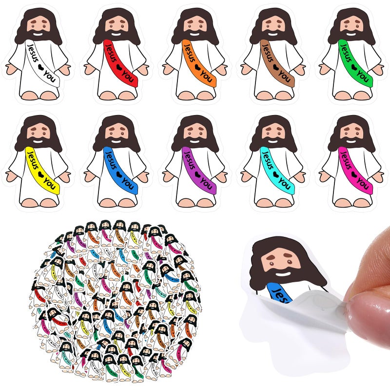 Bememo 200 Pcs Jesus Love You Stickers Little Jesus Original Design Christian Religious Stickers for Sunday School, Church, Vacation Bible School, Bible Classes(White) - Image 1