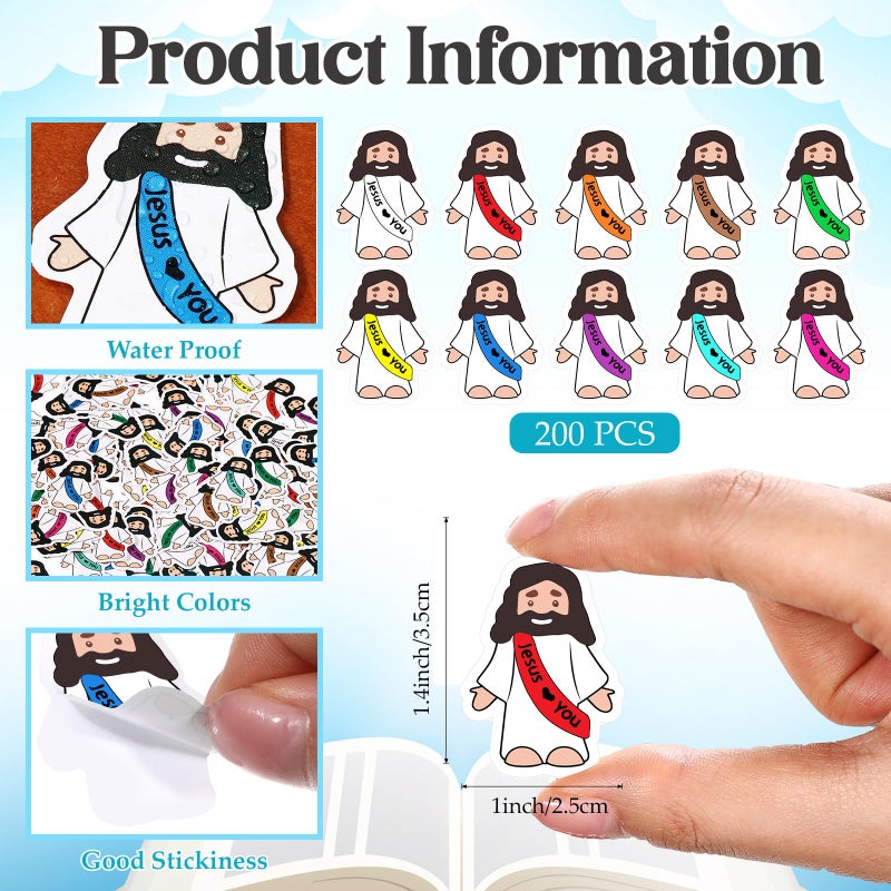 Bememo 200 Pcs Jesus Love You Stickers Little Jesus Original Design Christian Religious Stickers for Sunday School, Church, Vacation Bible School, Bible Classes(White) - Image 2