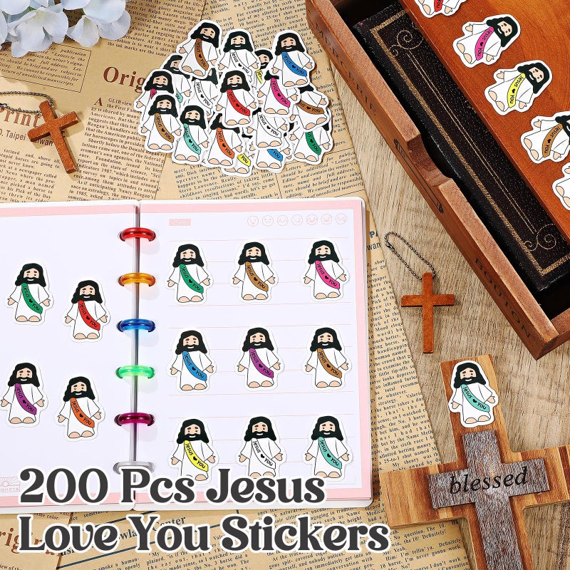 Bememo 200 Pcs Jesus Love You Stickers Little Jesus Original Design Christian Religious Stickers for Sunday School, Church, Vacation Bible School, Bible Classes(White) - Image 3