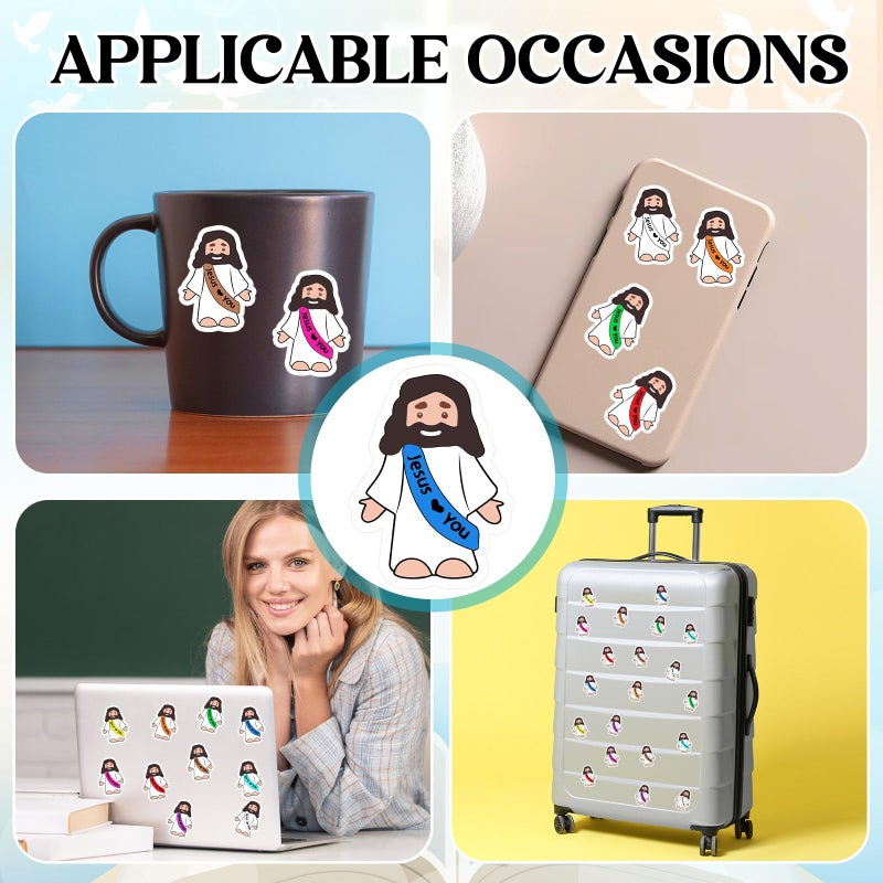 Bememo 200 Pcs Jesus Love You Stickers Little Jesus Original Design Christian Religious Stickers for Sunday School, Church, Vacation Bible School, Bible Classes(White) - Image 4