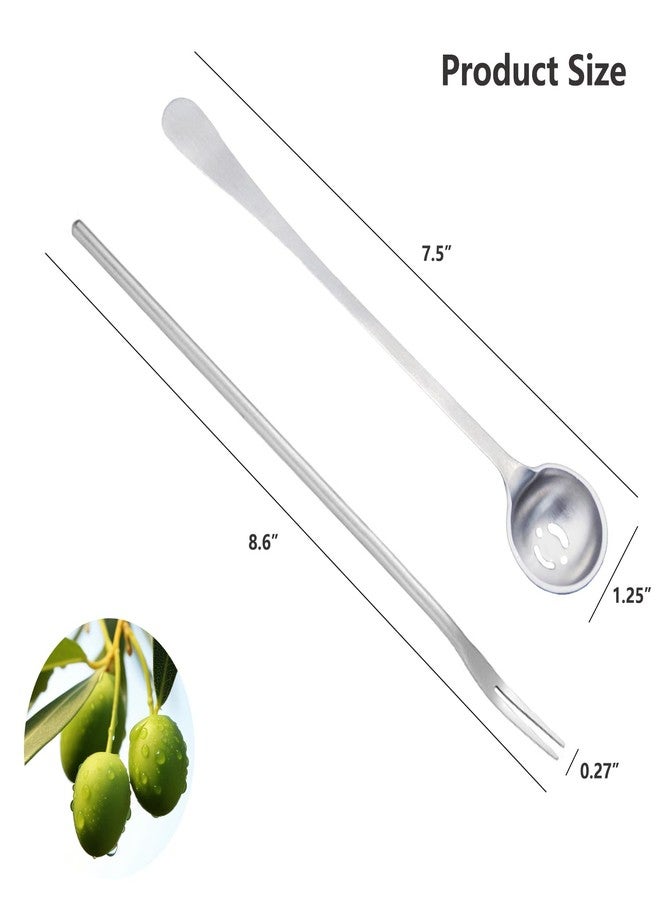 Asanta 2 PCS Olive Spoon and Pickle Fork, 7.5 Inch Olive Spoons with Holes, 8.6 Inch Pickle Forks for the Jar, Stainless Steel Long Handle Food Picker for Pickle, Asanta Jars Serving Spoon and Fork Set - Image 4