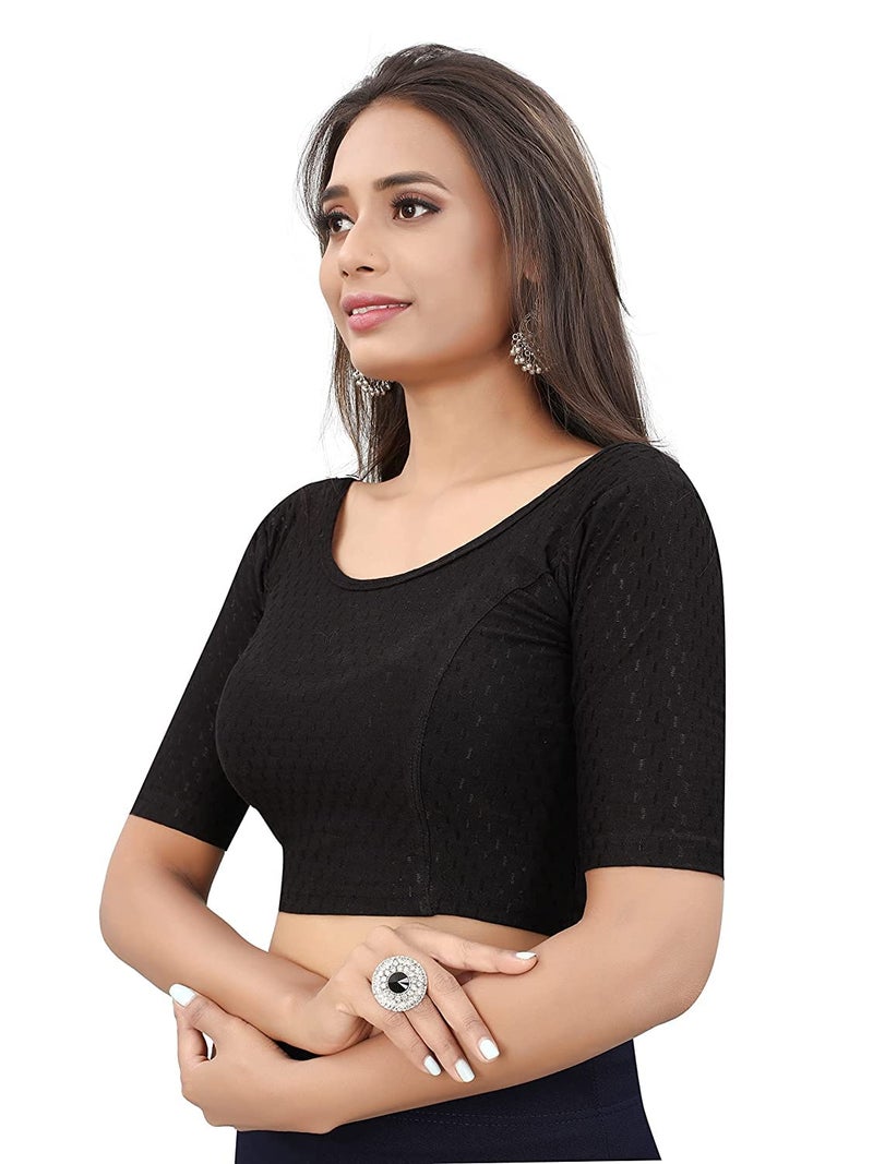 Bhochi Round Neck Cotton Spendex|Stretchable Blouse for Women|Readymade Blouse for Women|Blouses|Stretchable Blouse Readymade - Image 2