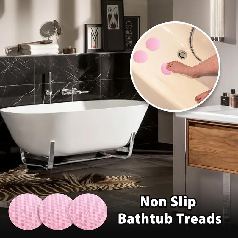 Coufce 24 PCS Bathtub Non Slip Stickers Pink Adhesive Decals Round Shape Anti Slip Shower Stickers Bath Non Slip Stickers for Floor Bathroom Stairs Ladders with Scraper - Image 3