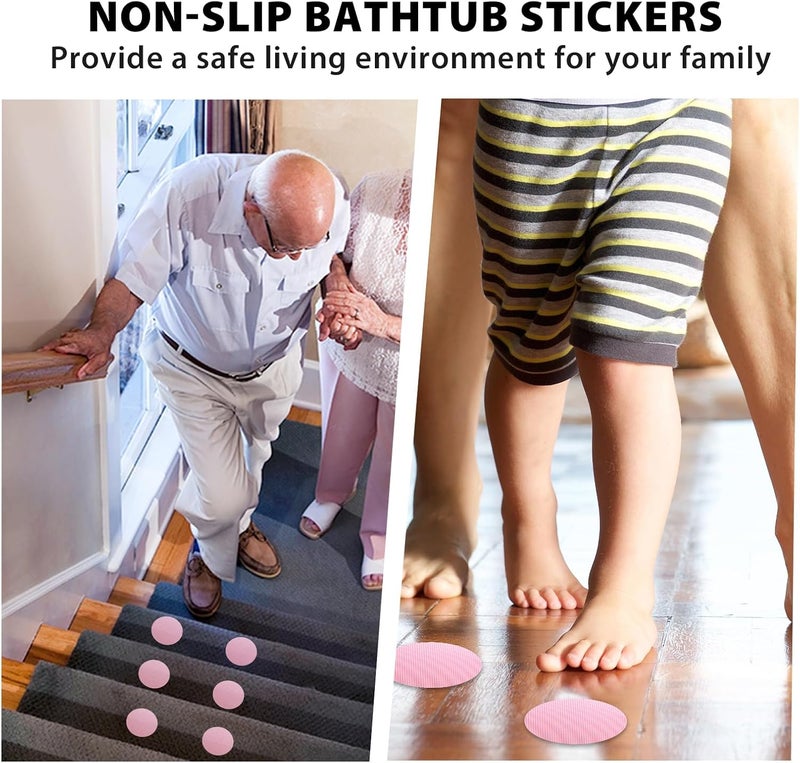 Coufce 24 PCS Bathtub Non Slip Stickers Pink Adhesive Decals Round Shape Anti Slip Shower Stickers Bath Non Slip Stickers for Floor Bathroom Stairs Ladders with Scraper - Image 4