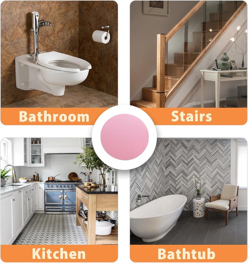 Coufce 24 PCS Bathtub Non Slip Stickers Pink Adhesive Decals Round Shape Anti Slip Shower Stickers Bath Non Slip Stickers for Floor Bathroom Stairs Ladders with Scraper - Image 5
