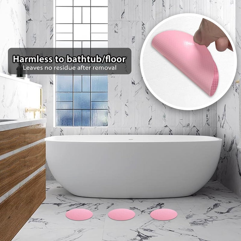 Coufce 24 PCS Bathtub Non Slip Stickers Pink Adhesive Decals Round Shape Anti Slip Shower Stickers Bath Non Slip Stickers for Floor Bathroom Stairs Ladders with Scraper - Image 2