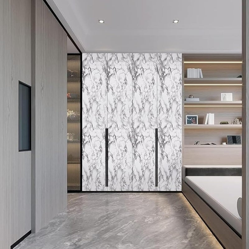 wall love ملصقات ورقية ذاتية اللصق مقاومة للزيت والماء من الرخام، كبيرة لأسطح العمل وخزائن الأثاث وغرفة البوجا والمطبخ والمنزل، ورق جدران ملصق 60 × 200 سم (ورق جدران رخام أبيض داكن) - Image 5