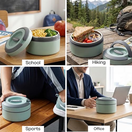 Pinnacle Primor Insulated Tiffin Box for Kids & Adults (400ml) |2 Compartment Hot Box for Lunch with Collapsible Handle |Inner Stainless Steel Lunch Box for Office, School, Travel,Gift (Glacial Green) - Image 5