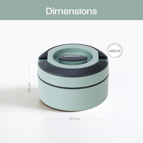 Pinnacle Primor Insulated Tiffin Box for Kids & Adults (400ml) |2 Compartment Hot Box for Lunch with Collapsible Handle |Inner Stainless Steel Lunch Box for Office, School, Travel,Gift (Glacial Green) - Image 3