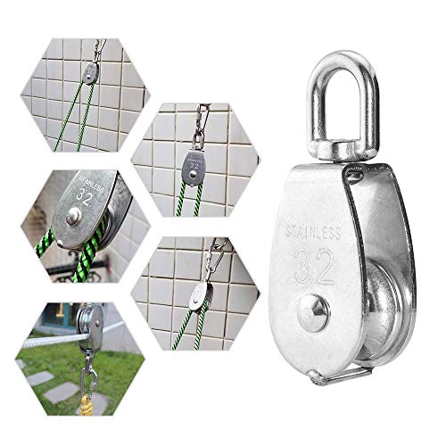 CREATIEE-PRO 4Pcs M32 Single Pulley Block, Creatiee-Pro Heavy Duty 304 Stainless Steel Pulley Roller Crane Swivel Hook, Wheel Swivel Rigging Lifting Wheel Fixed Pulley for Wire Rope Loading 250kg - Image 4