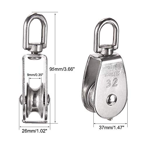 CREATIEE-PRO 4Pcs M32 Single Pulley Block, Creatiee-Pro Heavy Duty 304 Stainless Steel Pulley Roller Crane Swivel Hook, Wheel Swivel Rigging Lifting Wheel Fixed Pulley for Wire Rope Loading 250kg - Image 3