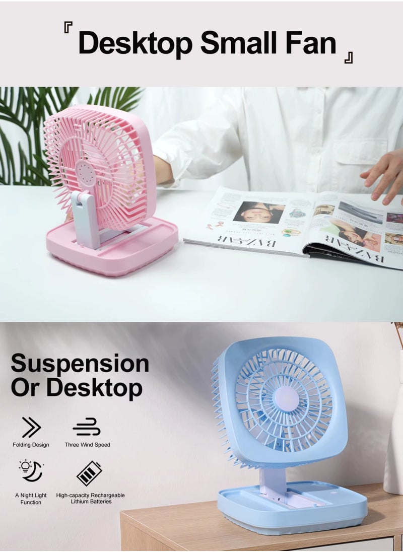 A ZONE high quality plastic electric mini portable fan rechargeable li-ion battery led light table desk mini fold cooling fan  - Image 2