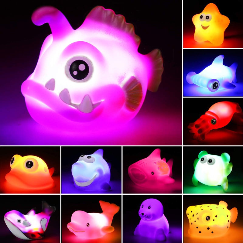 Yeonhatoys Bath Toys, 12 Pcs Light Up Ocean Sea Animal Set, Flashing Colorful LED Light Floating Bathtub Toys for Baby Infant Kid Toddler Preschool, Great Gift for Bathroom Water Tub Games Swimming Pool Party - Image 1