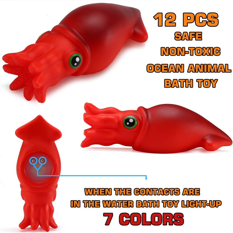 Yeonhatoys Bath Toys, 12 Pcs Light Up Ocean Sea Animal Set, Flashing Colorful LED Light Floating Bathtub Toys for Baby Infant Kid Toddler Preschool, Great Gift for Bathroom Water Tub Games Swimming Pool Party - Image 4