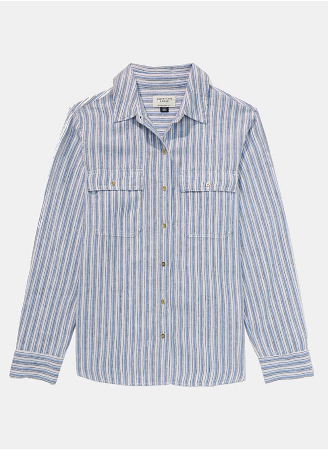 American Eagle - AE Weekend Vibes Long-Sleeve Button-Up Shirt - Image 1