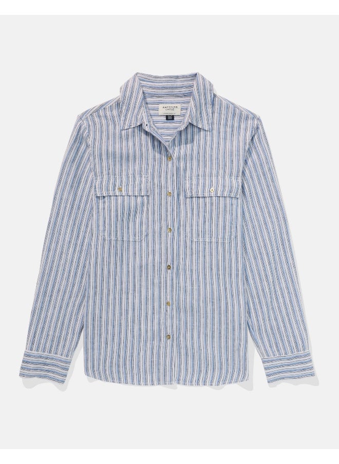 American Eagle - AE Weekend Vibes Long-Sleeve Button-Up Shirt - Image 1