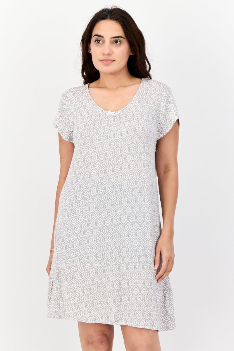 Company Ellen Tracy Women All Over Print Sleeveless Sleepwear Dress, Grey - Image 1