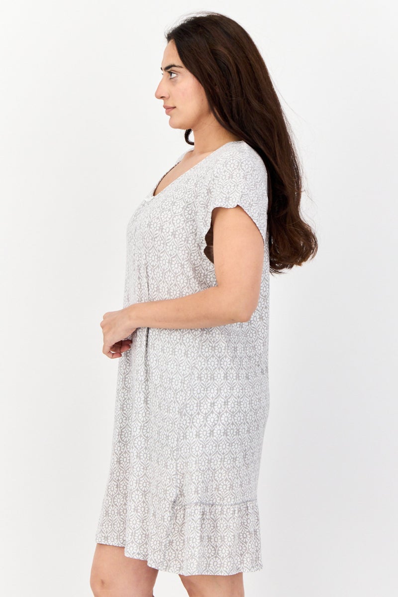 Company Ellen Tracy Women All Over Print Sleeveless Sleepwear Dress, Grey - Image 4