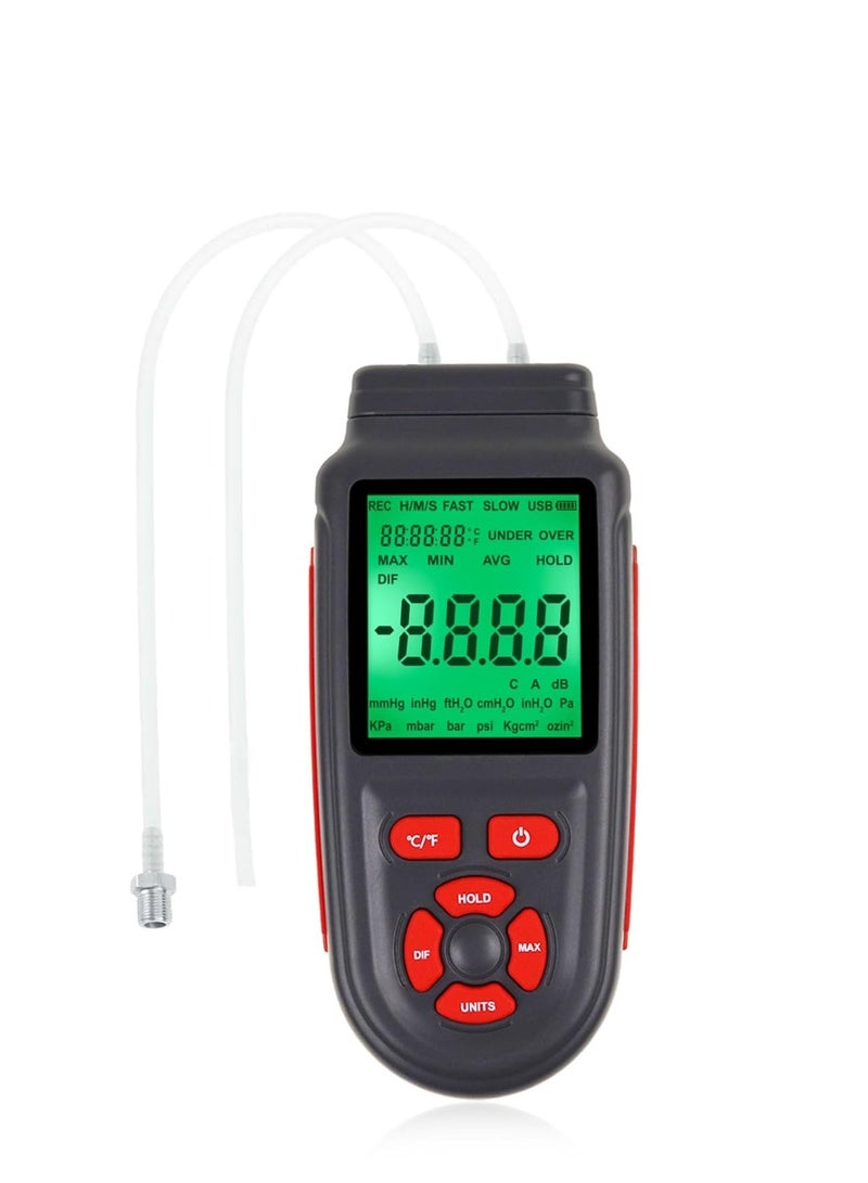 Suntown Manometer Selectable Units Differential Pressure Gauge ¬±3Psi High Measuring Range HVAC 12 Professional Handheld Dual-Port Air Temperature Meter - Image 1