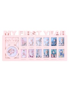 Zerodis My First Year Photo Moments Baby Keepsake Frame Baby’S First Year Keepsake 12 Months Picture Frames 15 X 7.3 X 0.6 Inches(Pink)  - Image 1