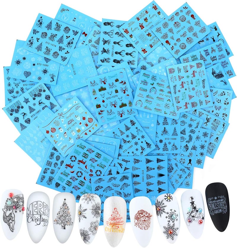 MWOOT 48 Sheets Christmas Nail Art Stickers DecalsNew Year Water Transfer Stickers Set with Santas SnowflakeHome Manicure Decals for DIY Nail Tips Decoration